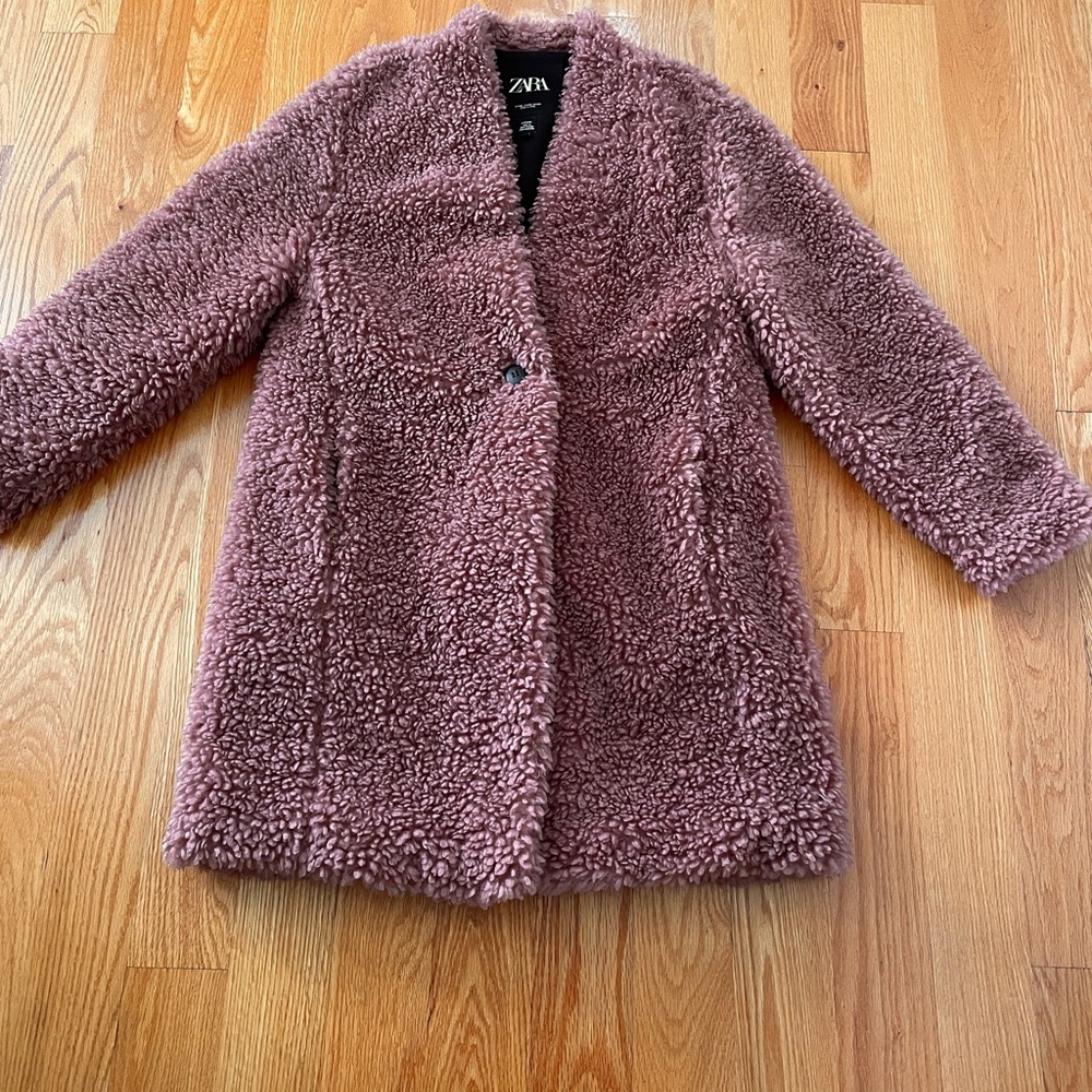Zara Pink Teddy Jacket with Plush Material and Oversized Fit
